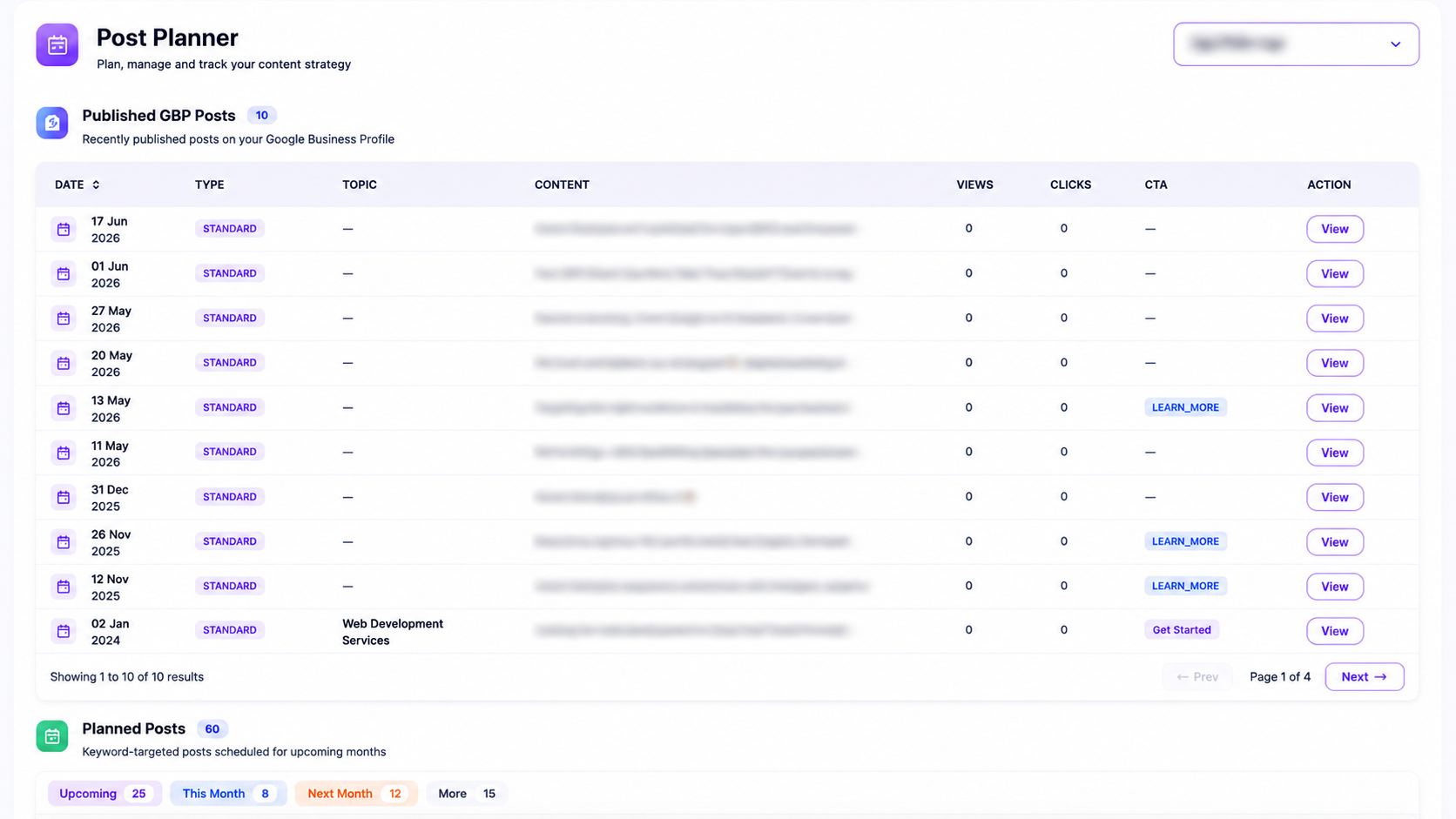 Content strategy recommendations with detailed per-page guidance