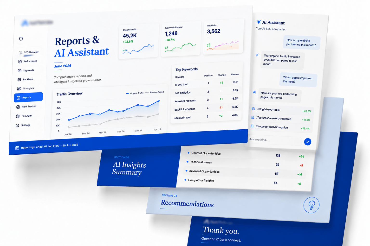 SEO AI Assistant answering questions about bounce rate using the brand's own analytics data