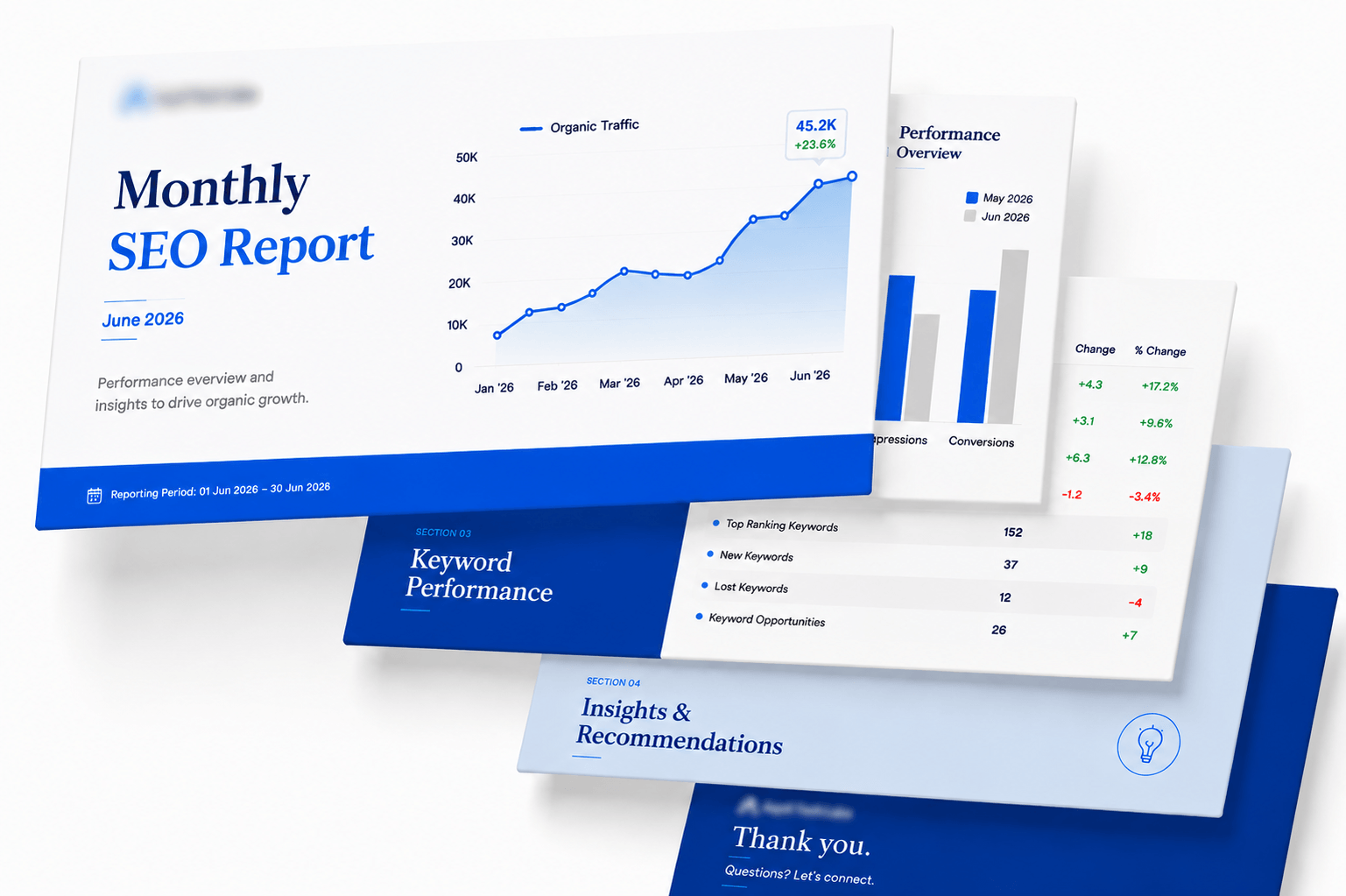 Monthly SEO report generator with date range picker and download PPT button