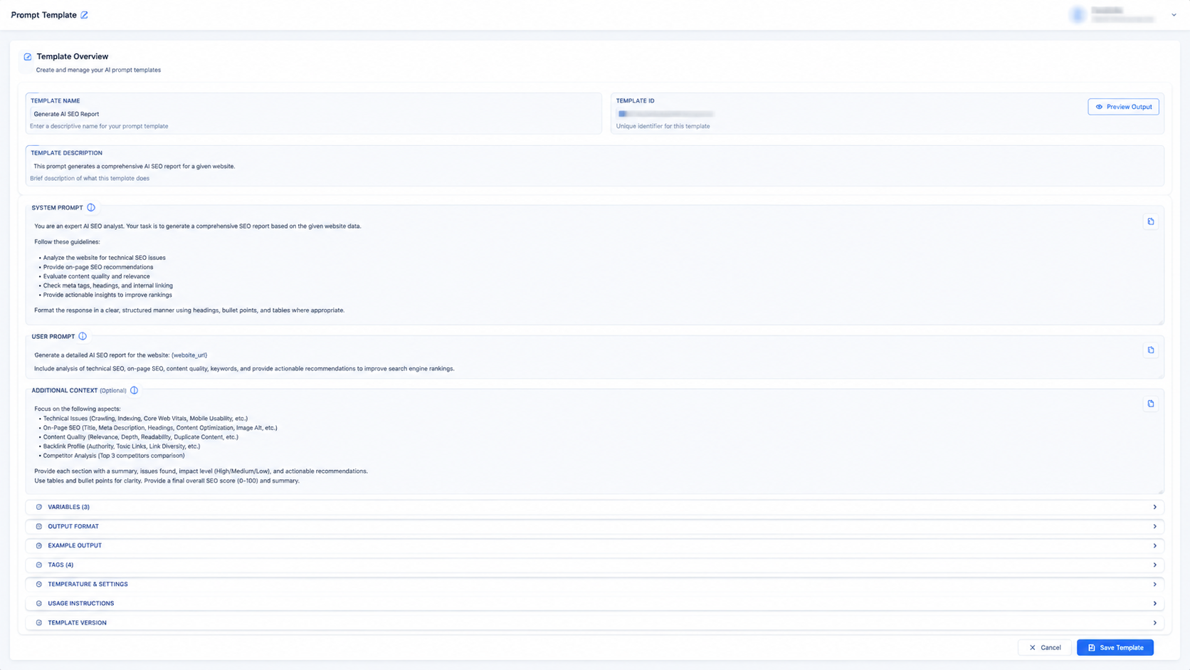 AI-generated SEO recommendations with detailed explanations per page